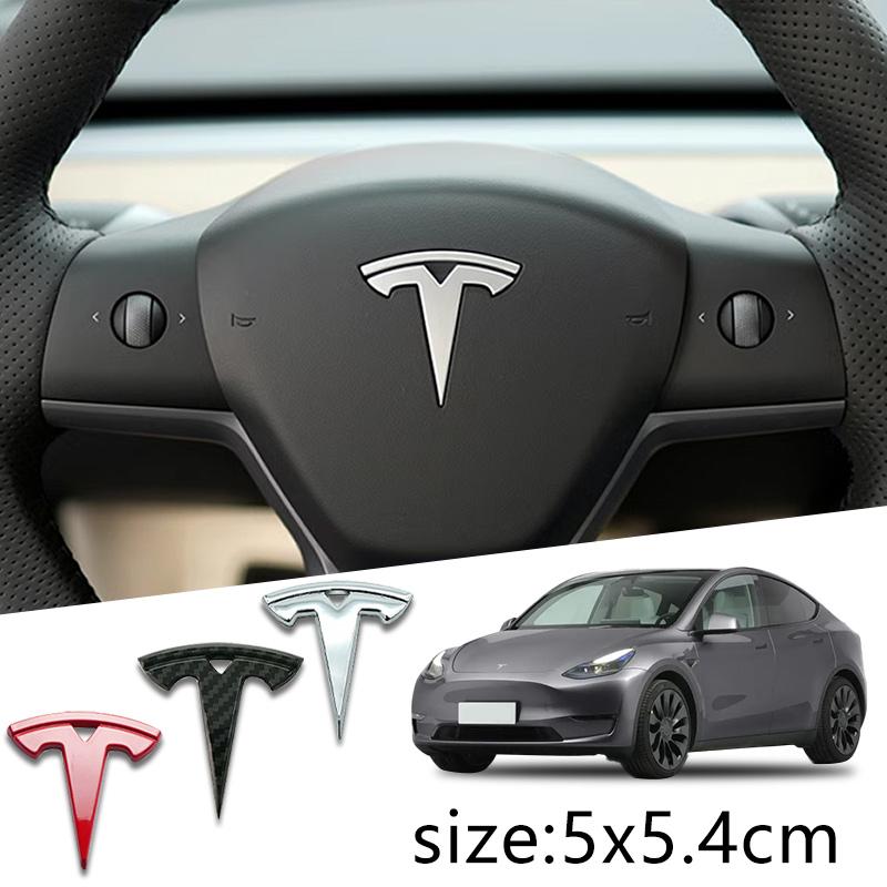 FOR Tesla Model 3 Model Y ABS Car Overlay Sticker Front Hood Cover Emblem Steering Wheel Rear Trunk Badge Modified Decoration