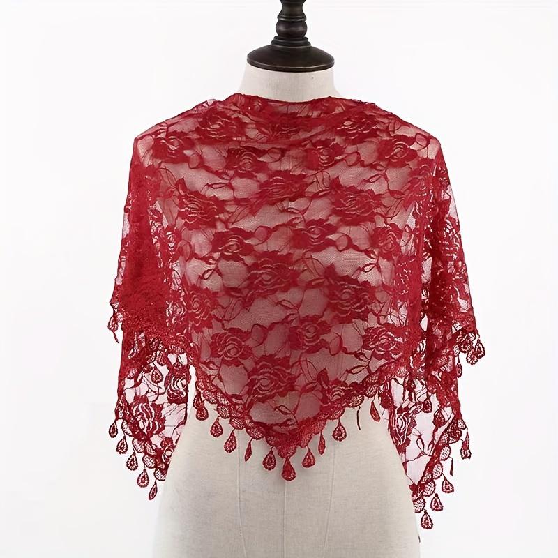 Bohemian Style Lace Triangle Scarf  Shawl Wrap, Elegant Church Tassel Shoulderette for Mass & Spiritual Wear, Boho Chic Accessory