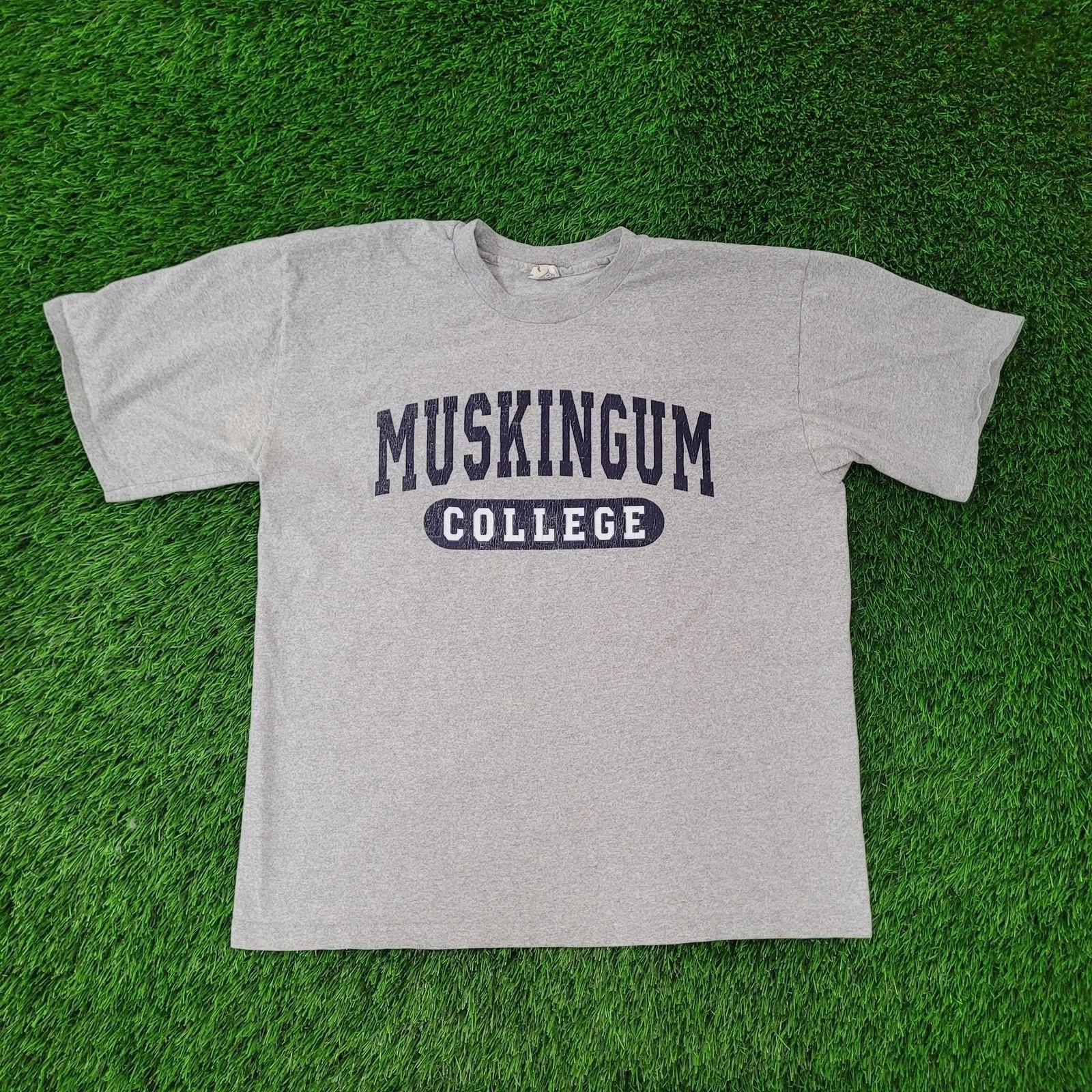 

Vintage 80s Muskingum College Shirt XL 23x26 Crop Gray USA M