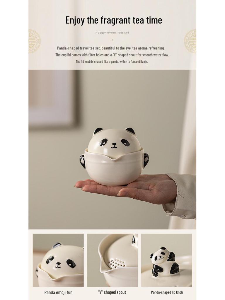 Ru Ware Panda Travel Tea Set: Portable Outdoor Kung Fu Set with One Pot and Three Cups