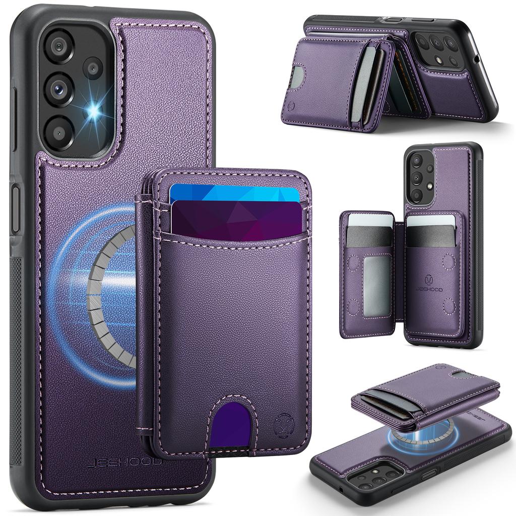 Für Samsung Galaxy A23 5G (Global)/Galaxy A23 4G Magnetische Hülle JEEHOOD J10 Leder Rückseite Handyhülle mit Abnehmbarem Kartenhalter Ständer