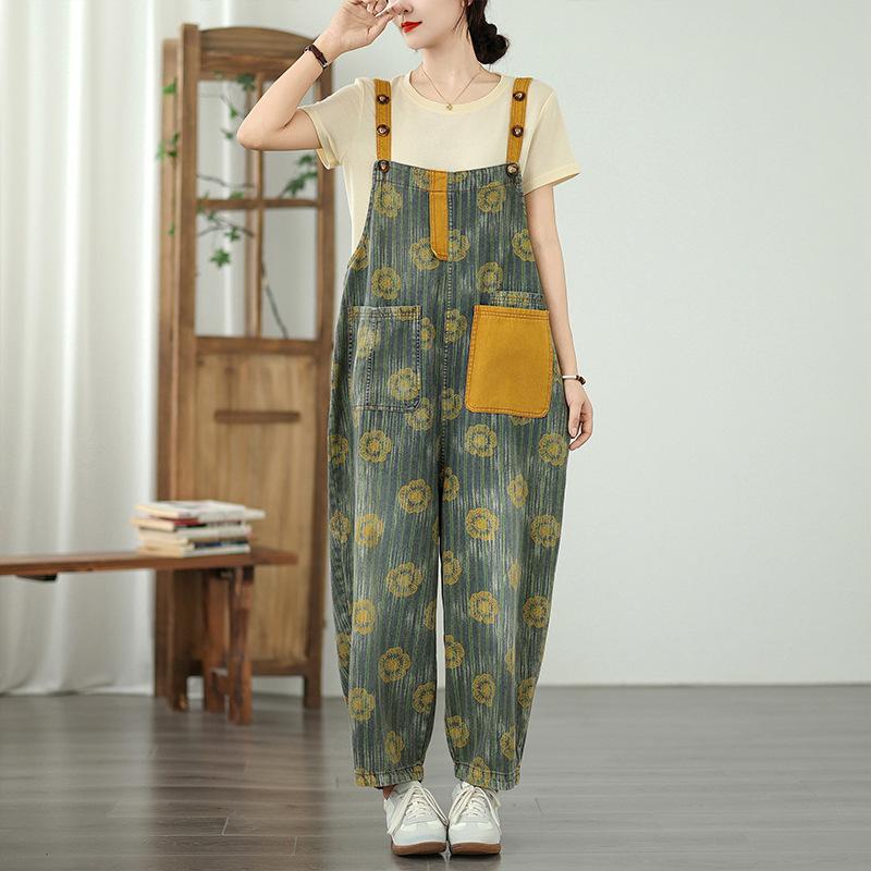 Denim Overalls Summer New Loose Casual Fashionable Jumpsuits Female Big Pocket Streetwear Denim Pants 2025