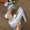 High Heels Women Mary Jane Shoes Retro Bows Elegant Chunky Heel Women Wedding Shoes Fashion White Round Toe Platform Sandals