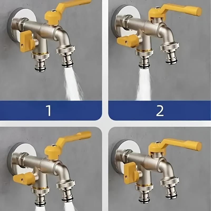 Double Outlet Garden Hose Faucet -1/2 Inch Connection, Ideal for Watering and Lawn Care, Compatible with Sprinklers and Hose Gun