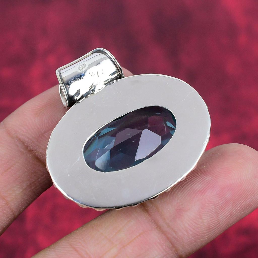 Blue Topaz Pendant, 925 Solid Sterling Silver Gemstone Jewelry, Handmade Pendant, For Thanksgiving