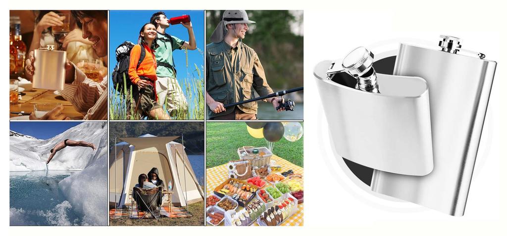 Samcos Skittles Hip Flask 8oz with Funnel Stainless Steel Whiskey Sake Water Bottle Lightweight Easy To Carry Outdoor Plain Manly Cool Handsome