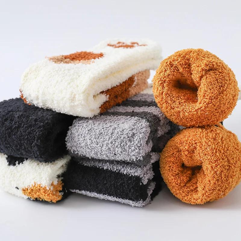 Winter Lamm Kawaii Cartoon Socken für Damen Niedliches 3D Hunde Katzen Pfotenmuster Fleece Warm Verdicken Lustige Plüschsocken Zuhause Boden Schlafen
