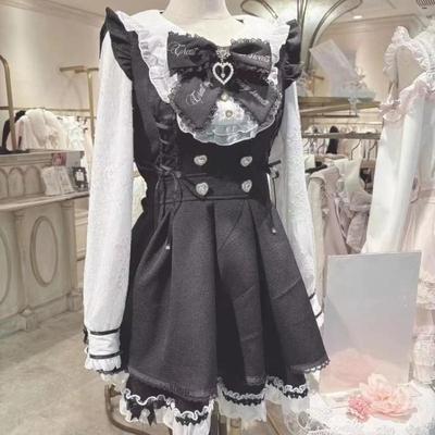 Japoniškas Y2 Estetikos Derliaus Lanko Suknelės Šortų Rinkinys Moterims Gotikinis Lolita Stiliaus Ilgomis Rankovėmis Marškinių Suknelė Elegantiškas Šventinis Kostiumas