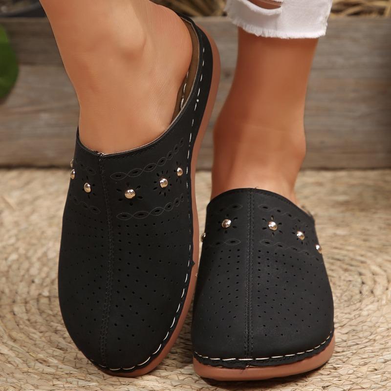 Women’s Studded Closed-Toe Flat Wedge Slide Sandals