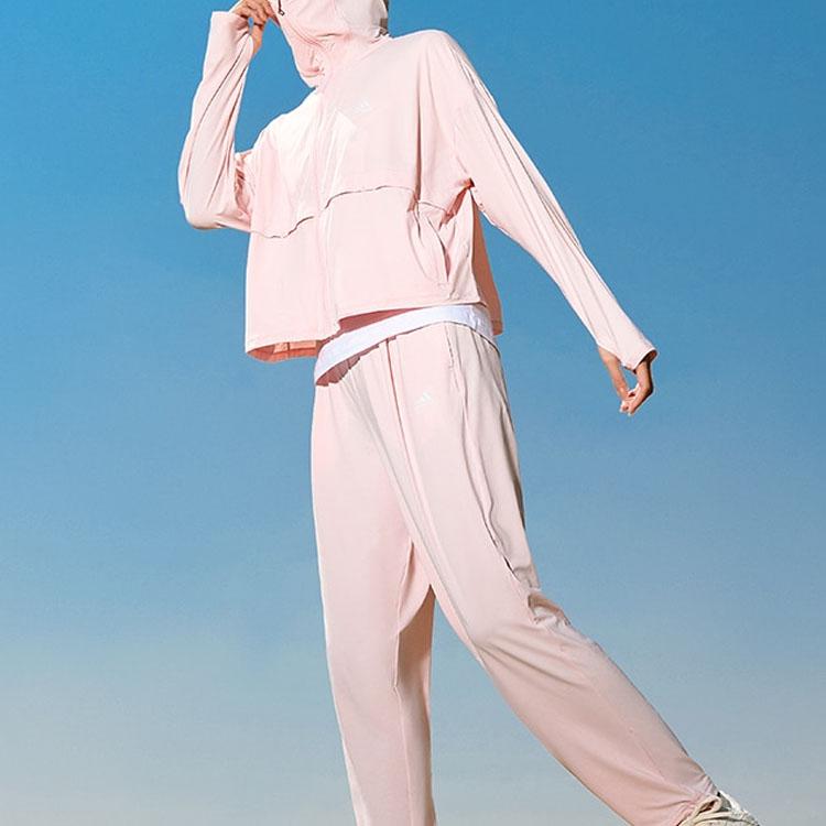 Adidas Solid Color Brand Logo Hooded Sun Protection Jacket Women Jackets Pink IT2489