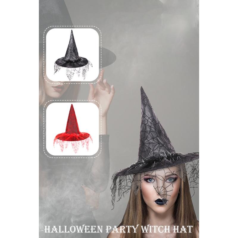 New! Halloween Costume Witch Hats Steeple Top Spider Web Pattern Mesh Wizard Makeup Props Cosplay Prom