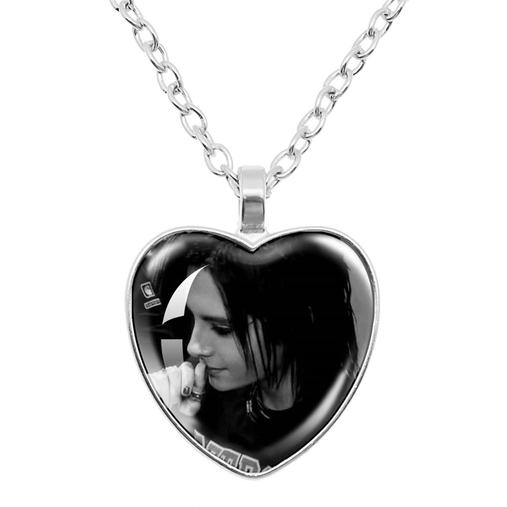 Pop Retro Rock Band Tokio Hotel Glass Heart Shape Pendant Necklace Bill Kaulitz Music Songer Picture Jewelry Charm Fans Gift