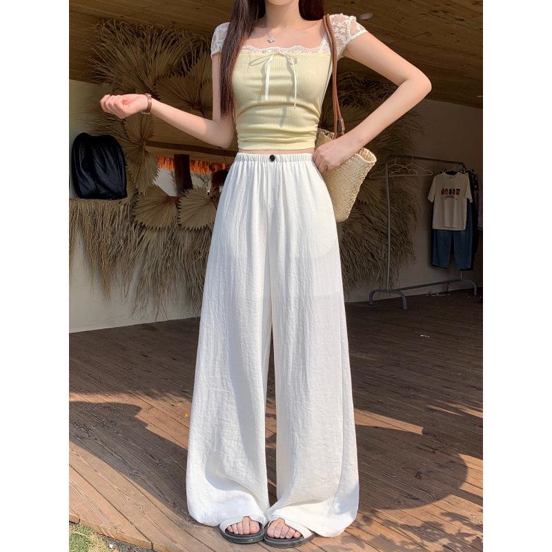 

2026 Summer Plus Size High Waist Elastic Wide-Leg Long Pants Medium белый