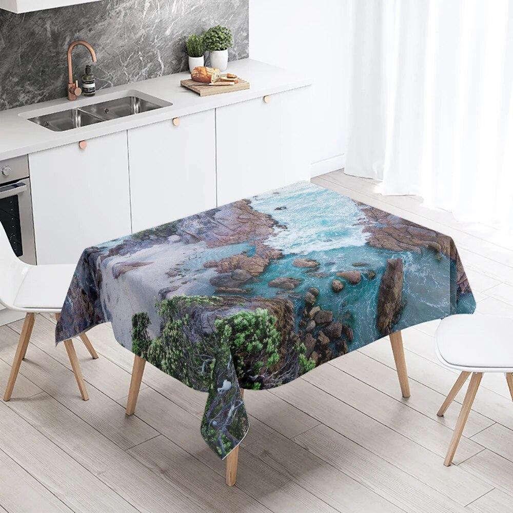 Landscape Printing Tablecloth Camping  Stain Resistant Waterproof Restaurant Table Decoration Kitchen Home