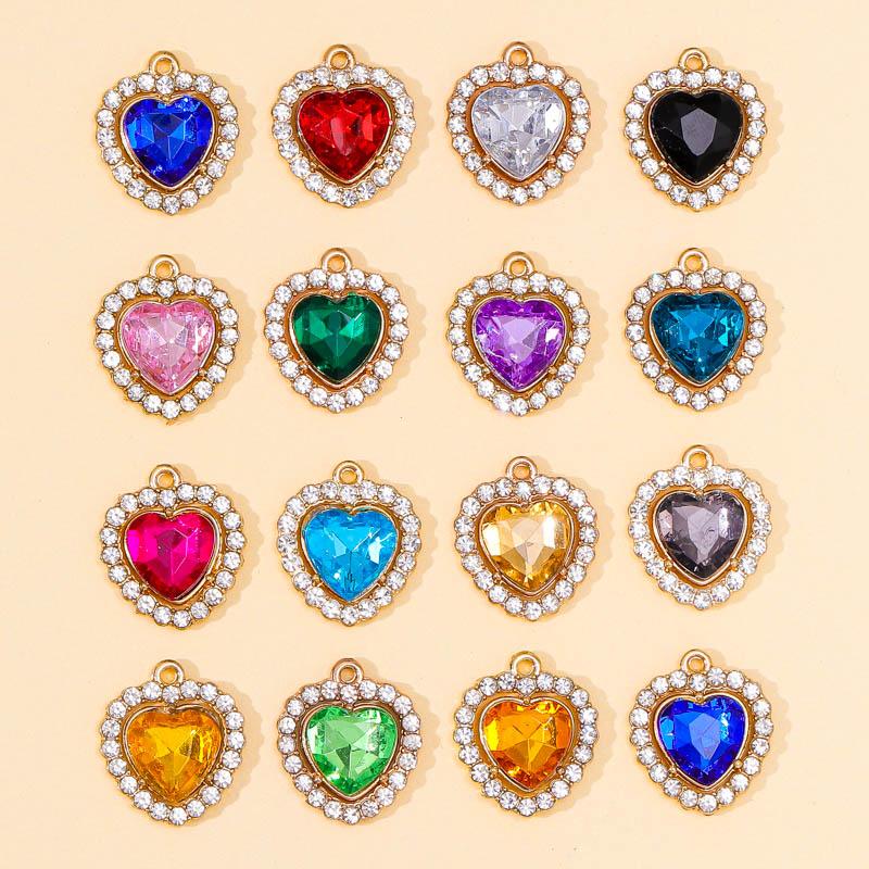 10Pcs Multicolor Crystal Peach Heart Charms For Women Girls Jewelry Making DIY Sweet Romantic Love Heart Pendant Necklace Crafts
