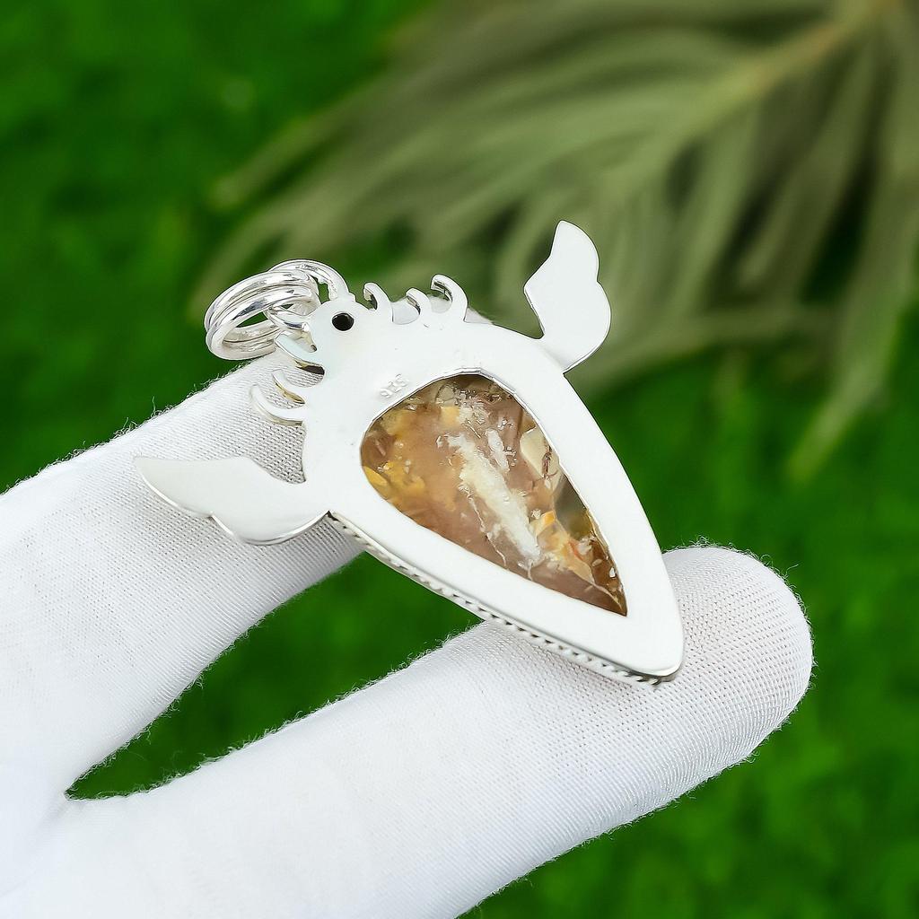 Sterling Silver Pear Brecciated Mookaite Gemstone Citrine Mother Boho Pendant