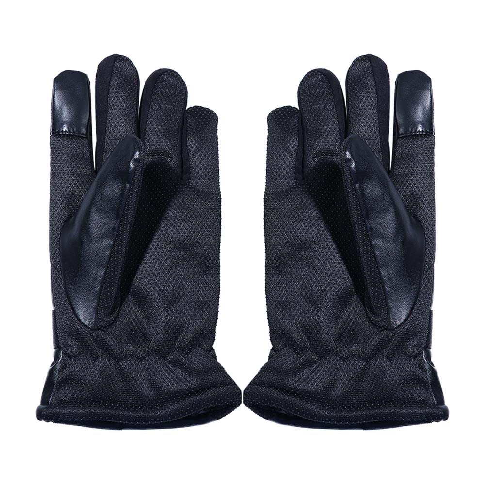 

For Male Warm Thicken Clambing Driving Korean Mittens PU Leather Winter Gloves Men Black Gloves чорний