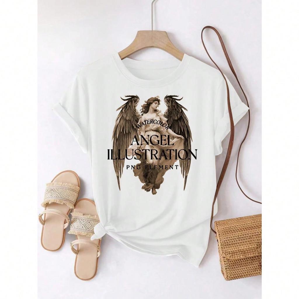 Summer 's T-Shirt Original Design Fashion Character Letters Pattern Print Soft 's Casual Round Neck Short Sleeved Tops