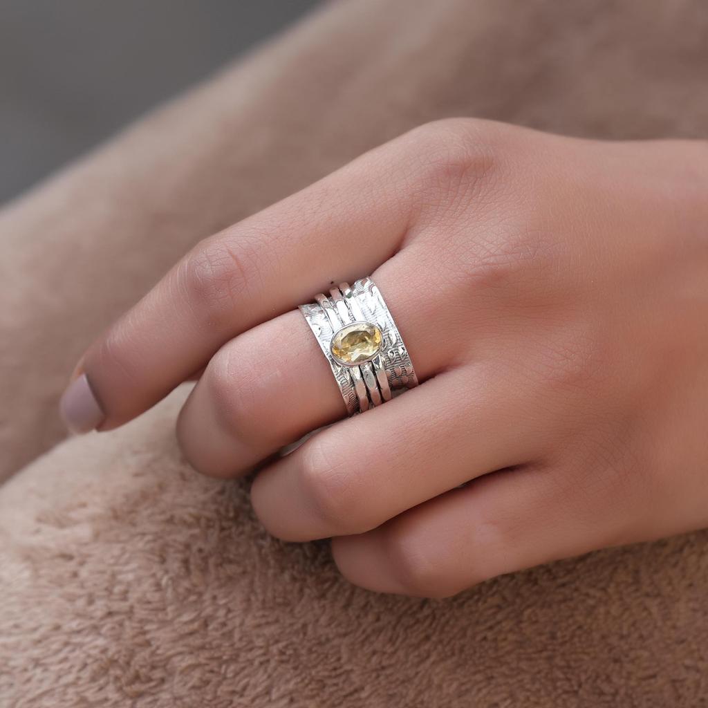 Citrine Ring, Meditation Spinner Ring, Silver Jewelry, Anxiety Healing Ring