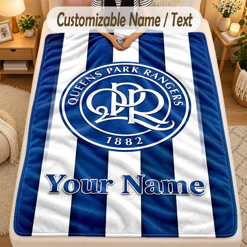 Flannel BlanketQueens Park Rangers FC Custom Name Text Personalized Soft Warm Throw Blanket Home Decor Gift