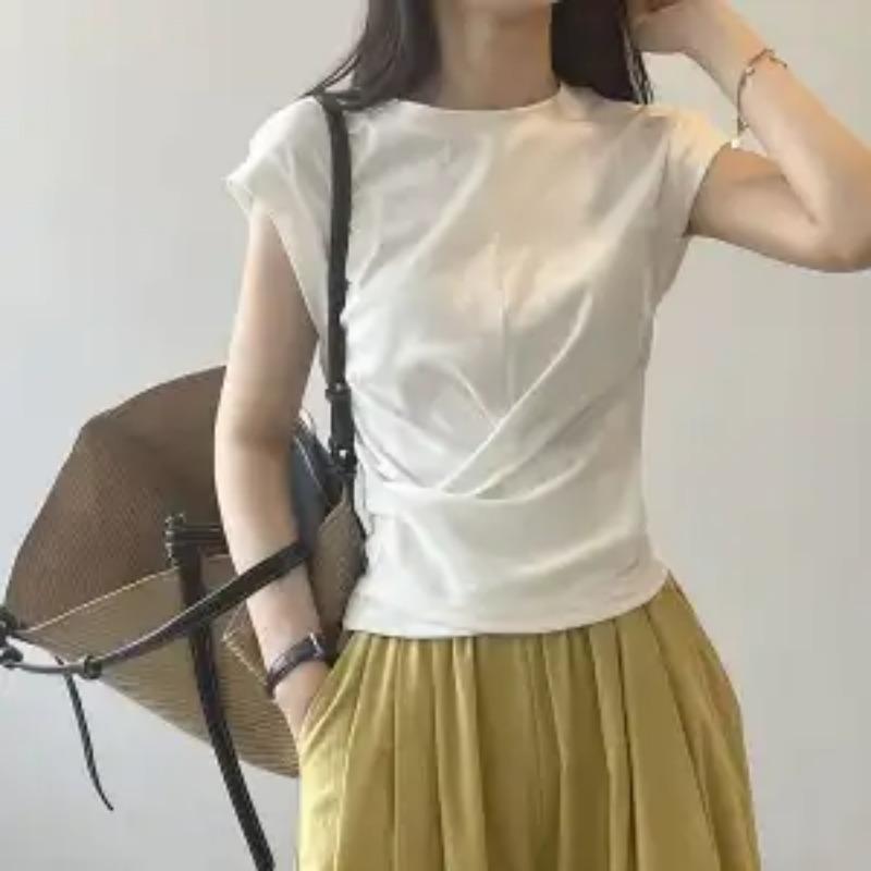 

Women White Wrap Front Sleeveless Top Casual Crew Neck T Shirt S белый