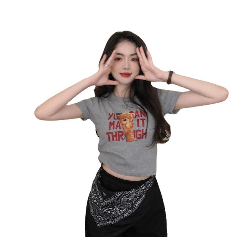 2022 Vintage Women Letter Bear Print T Shirt Graphic Tees Tops