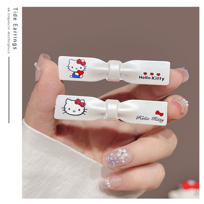 2/5 Peças Hellokitty Grampos de Cabelo Triangulares Ondulados Grampos de Cabelo Bico de Pato Acessórios de Cabelo Doce e Descolado Gato Prateado Kawaii