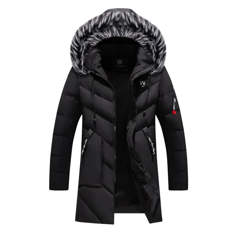 

Male Solid Cotton Outwear Coats Men s Thick Fleece Winter Jacket Fashion Fur Hooded Warm Cooton Parka Windbreaker Plus Size 6XL S