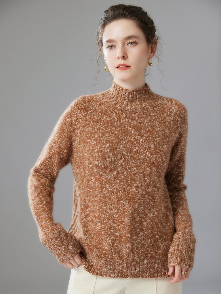 Women's Korean Style Floral Yarn Cashmere Sweater - Autumn/Winter Half-High Collar Loose Slimming Pullover