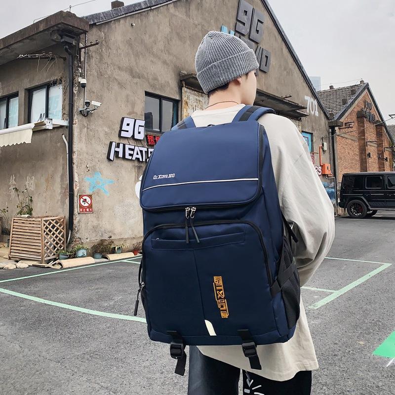 Tide cool Hong Kong style big cover leisure sports style backpack new men's and women's large-capacity backpack