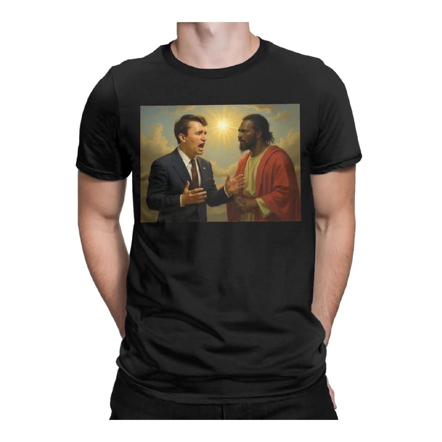 

Charlie Kirk Explaining Point Of View To Black Jesus in Heaven Men T Shirts Vintage Tees Short Sleeve T-Shirts Cotton Clothing S чёрный