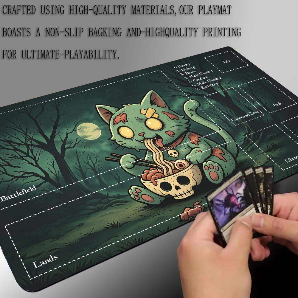 Zombie Cat Skull Noodles MTG Playmat 600X350MM Magic The Gathering Zone  Desk Mat Non-Slip Rubber Mpusepad Trading Card Game Pad