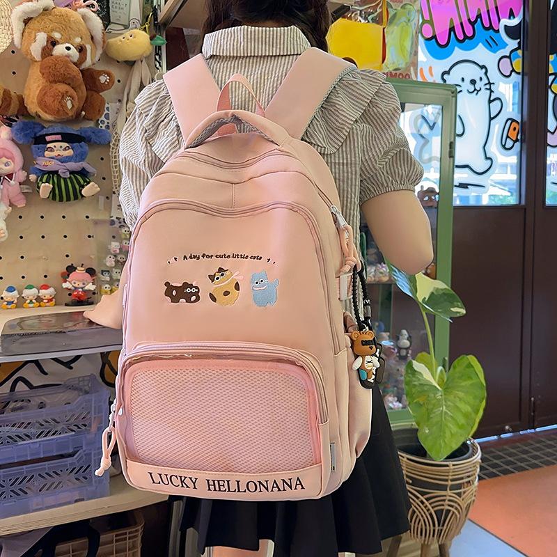 

Милый рюкзак в студенческом стиле, большой вместимости, школьный портфель для ученика средней школы, женский рюкзак для отдыха и путешествий, высококачественный школьный рюкзак розовый