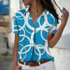 2025 Summer New Fashion Women's Geometry Printed Short Sleeve V-neck Casual Button-down Shirt Top