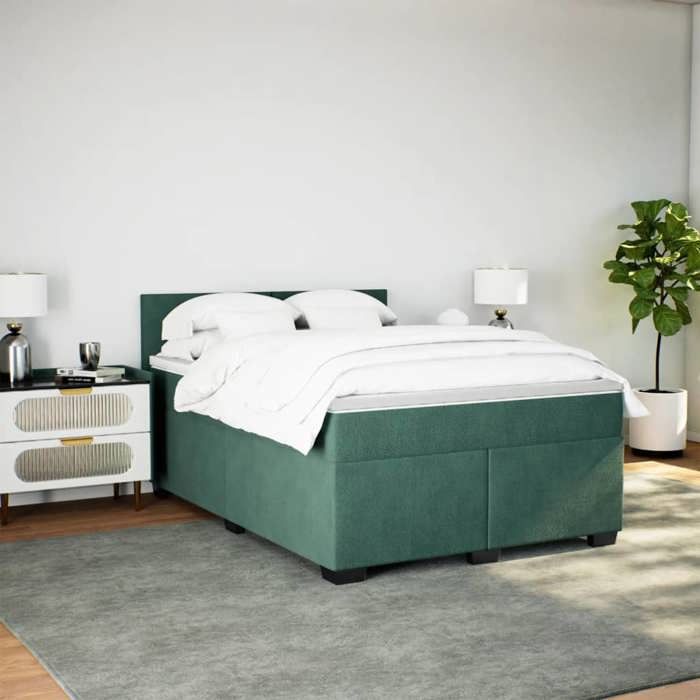 VidaXL Bed Slat Base and Mattress Dark Green 140x190cm Velvet 3286303