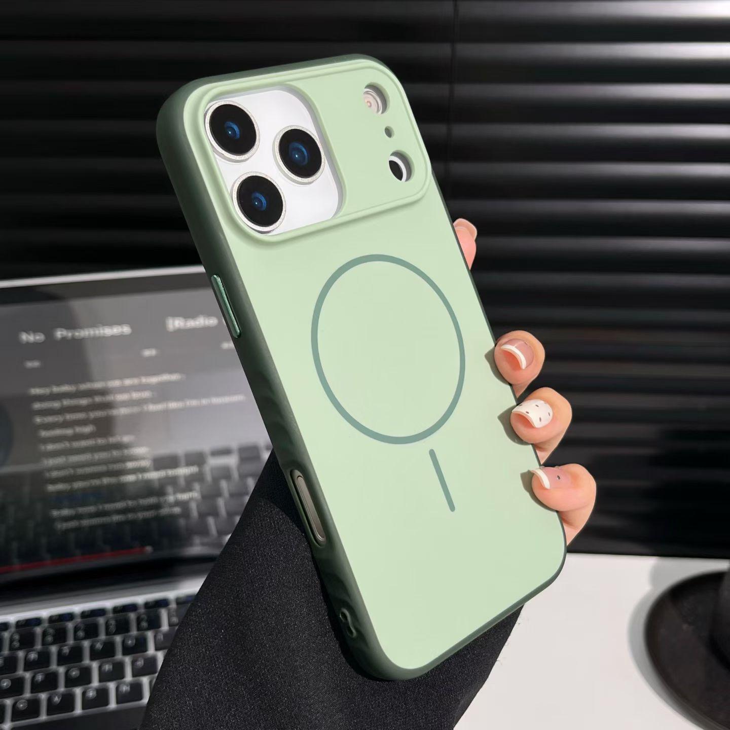 

iPhone 17 Pro Max Thin Magnetic Ring Case, Skin-Feel, Color Contrast, Drop-Proof, Full Coverage iPhone 12 Pro Max зелений