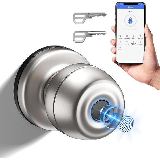 Smart Door Knob, Fingerprint Door Knob, Biometric Smart Door Lock with App Control, Metal Alloy Door Knobs, Easy Installation, Great for Bedrooms,
