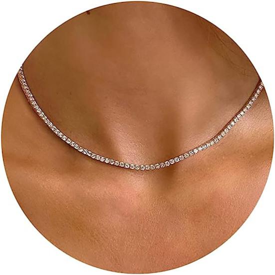 Dámský náhrdelník s kamínky, bez přívěsku, nastavitelný s prodlouženou délkou, dámský náhrdelník na klíční kost, plesová párty, šperk na krk