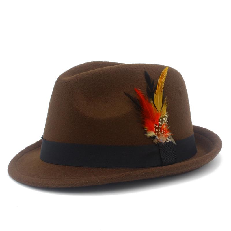 New color feather small top hat men's and women's fashion felt hat all match gentleman hat retro jazz hat