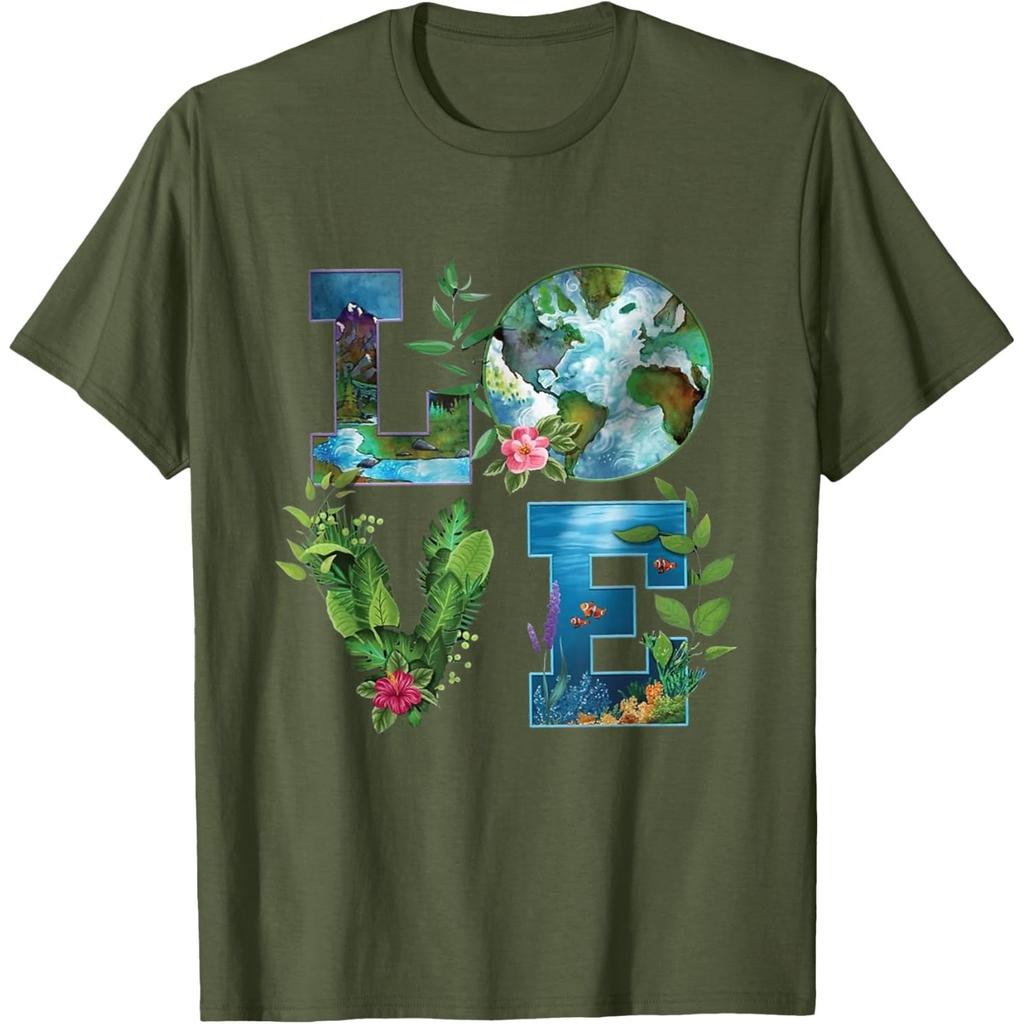 Love Earth Themed Graphic Tee Sustainable Planet Print Casual Cotton T-Shirt Unisex