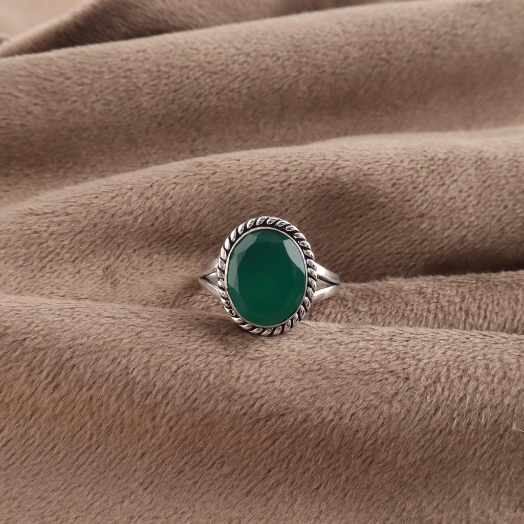 Natural Green Onyx Gemstone 925 Solid Silver Designer Handmade Jewelry Ring For Anniversary Gift RR-84-18
