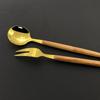 Dinnerware Set With Wooden Handle 4Pcs Gold Flatware Cutlery Set Coffee Spoon Dinner Knife Fish Fork Silverware Tableware Set