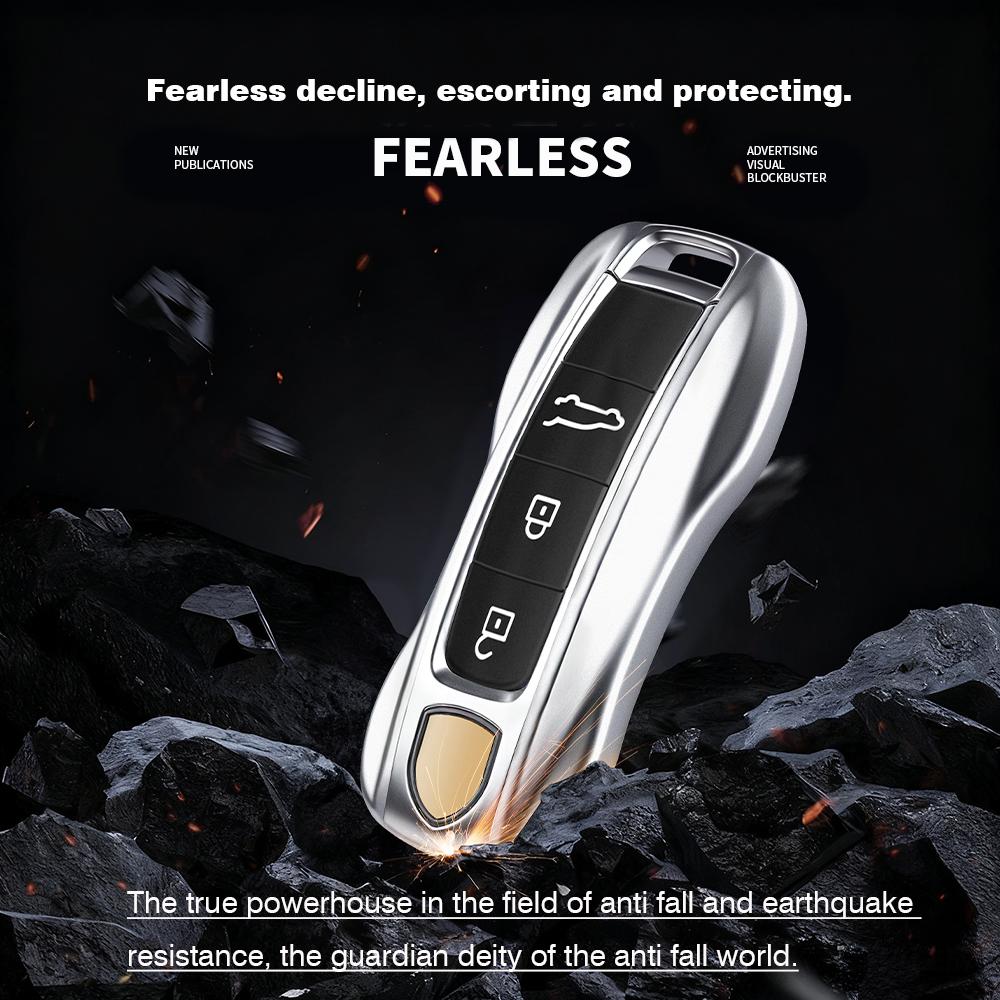 AABKT1 For Porsche Cayenne Panamera Macan Cayman 718 911 Taycan Gloss Chrome Key Shell Car Key Case Metal Material