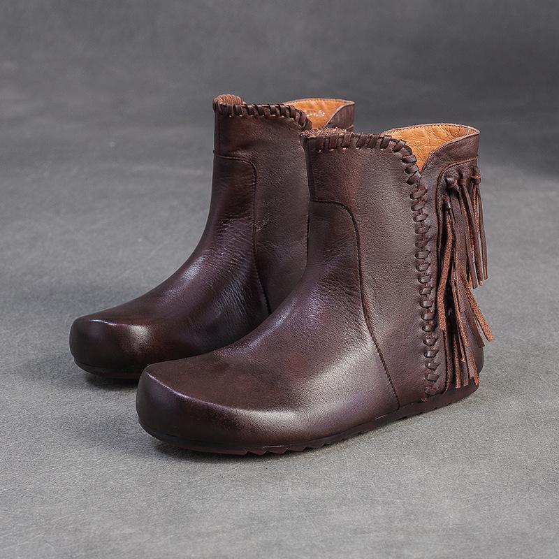 Fashion GKTINOO 2025 Winter New Retro Short Boots Genuine Leather Versatile Tassel Fashion Comfortable Women's Shoes