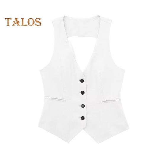 Women's Vest Top V Neck Single Breasted Sleeveless Coat Casual Waistcoat with Pockets Ladies Dressy Vest Jacket