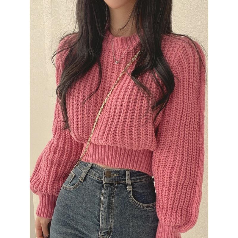 Loose Vintage Harajuku Lantern Long Sleeve Women Sweater Korean Autumn Winter Knitwear Soft Warm Tops Chic Solid Femme Sweater