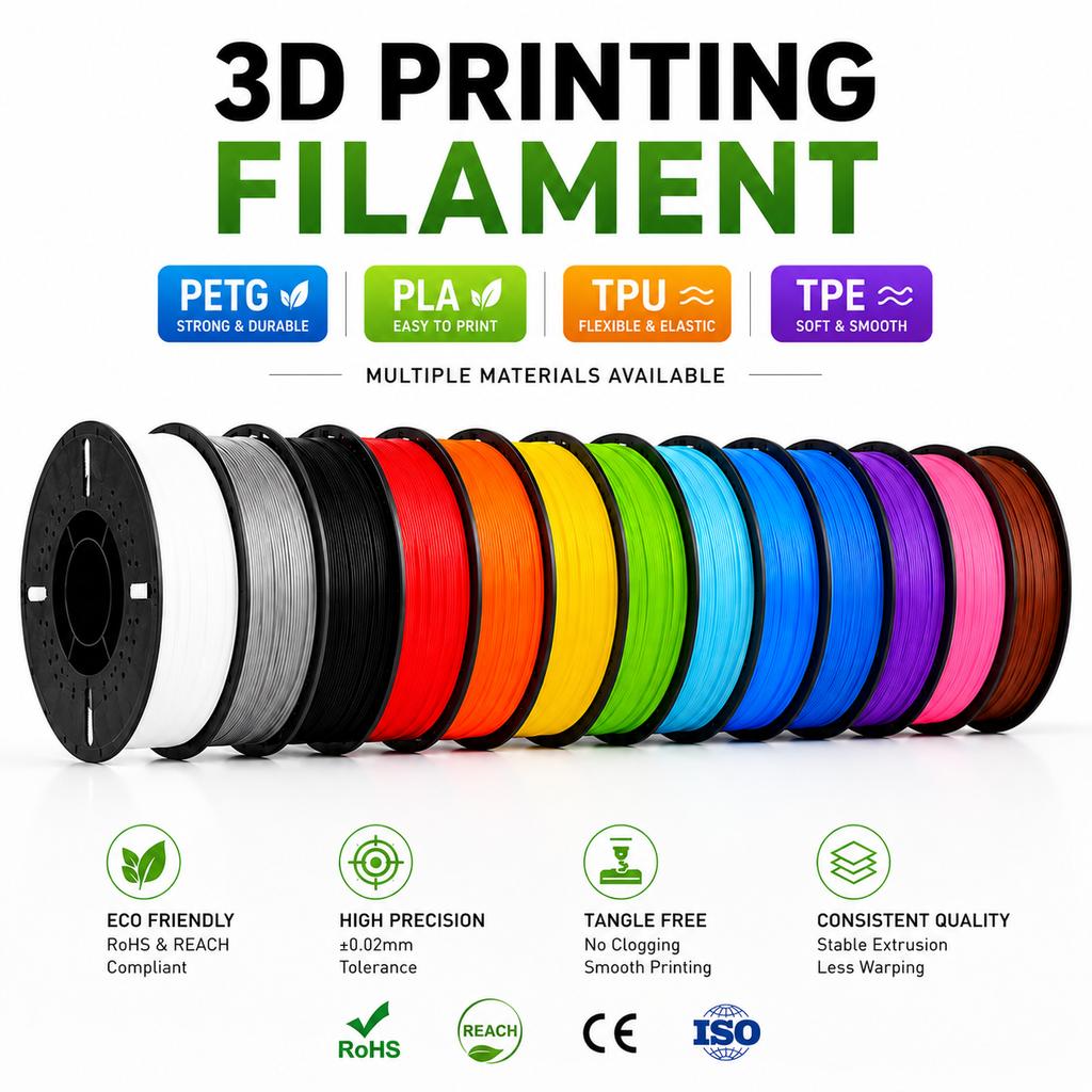 TOSFIL 3D Printer Filament 1.75mm PETG PLA TPU TPE 1KG Roll Smooth Printing Low Warping High Strength Material