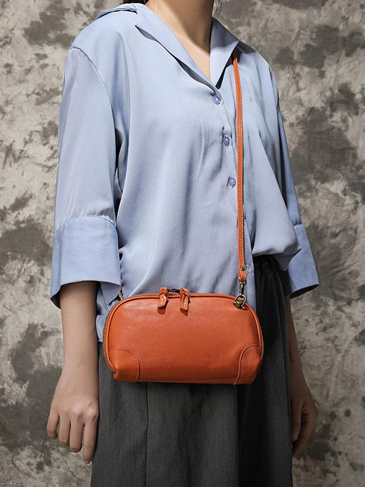Handmade Genuine leather shoulder bags for women 2026 Sling Bag zipper Small bag for phone wallets crossbody bags female Clutch