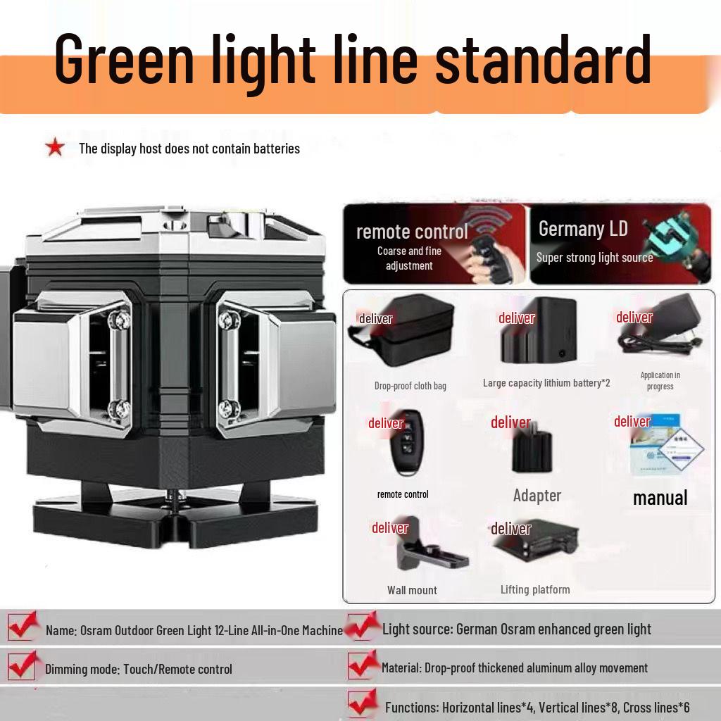 Novo Nível a Laser Verde de Alta Precisão de 12 Linhas Anping com Infravermelho de Fixação na Parede para Uso Externo