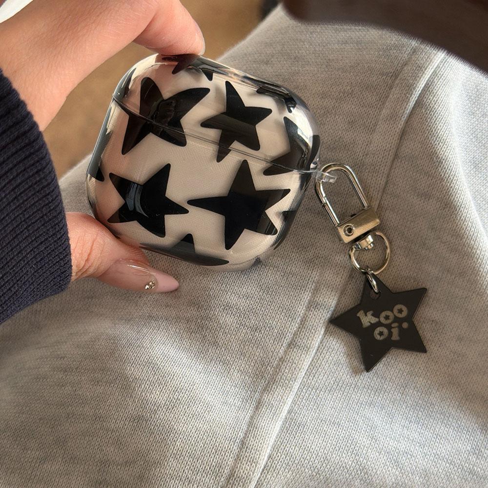 Fashion Transparent Black Star Pendant Silicone Protection Case for Apple AirPods 1 2 3 4 Pro2 Pro3 Dustproof Cover